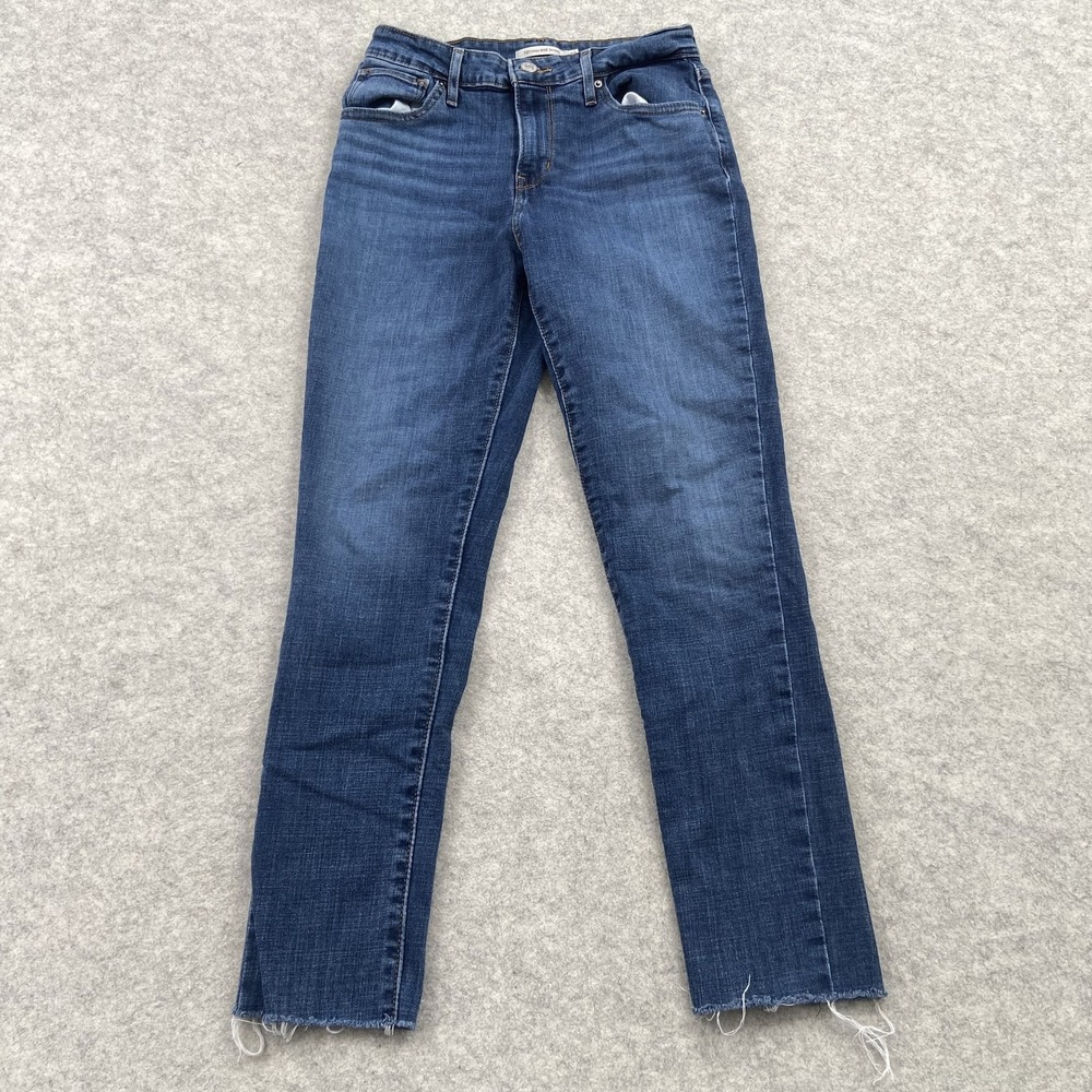 Levi's 721 High Rise Skinny Jeans Womens 27 (25x26) Blue Med Wash Raw Hem Denim
